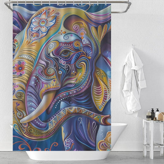 Artistic Blue Elephant Shower Curtain