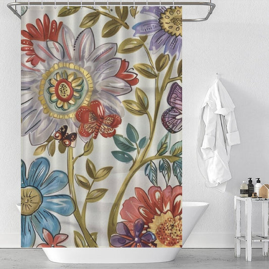 Artistic Floral Butterflies Boho Shower Curtain