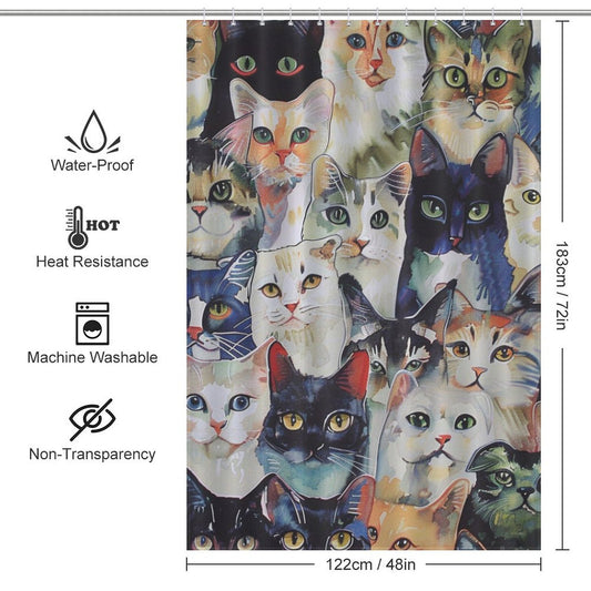 Artistic Watercolor Cat Shower Curtain