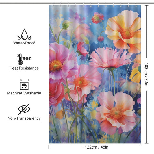 Artistic and Refreshing Watercolor Floral Shower Curtain