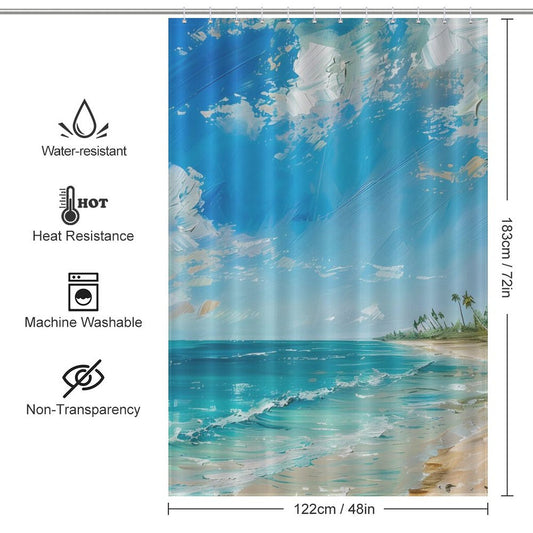 Blue Sky Palm Tree Beach Shower Curtain