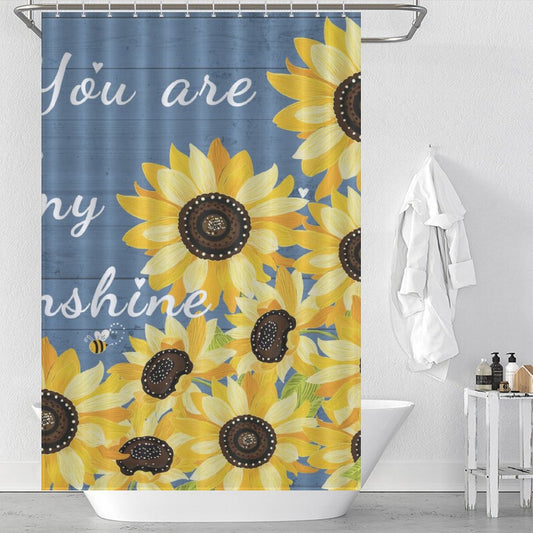 Blue Striped Sunshine Sunflower Shower Curtain