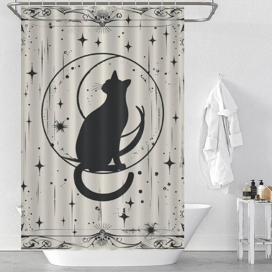 Boho Black Cat and Moon Shower Curtain