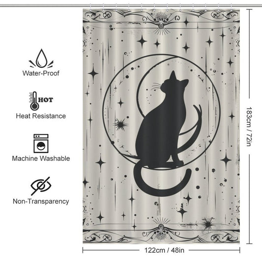 Boho Black Cat and Moon Shower Curtain
