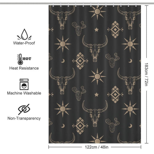Boho Bull Skull Western Shower Curtain