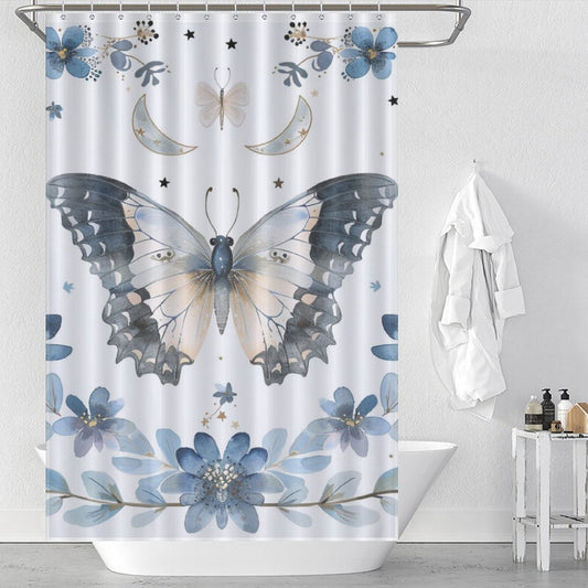 Boho Butterflies Floral  Moon Shower Curtain