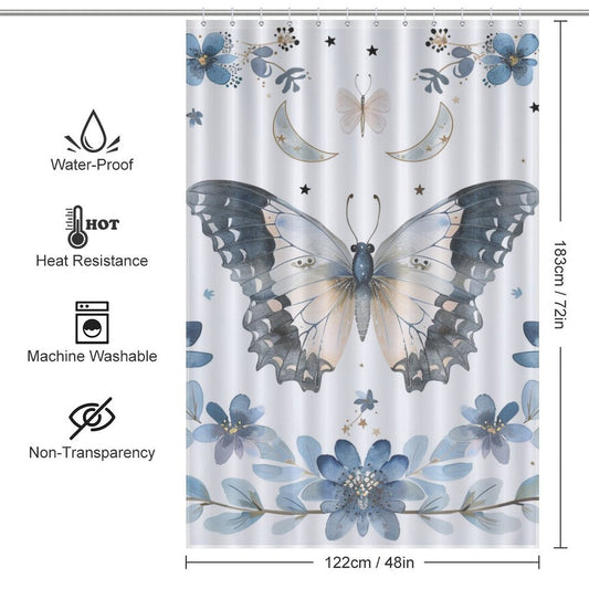 Boho Butterflies Floral  Moon Shower Curtain