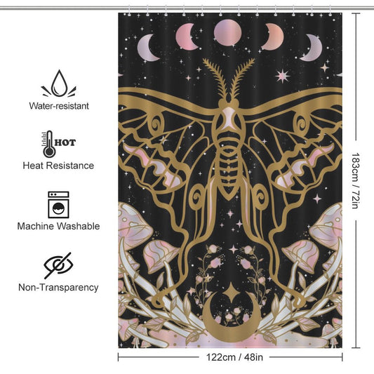 Boho Moth Mushroom Shower Curtain