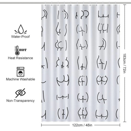 A Funny Butt Shower Curtain-Cottoncat by Cotton Cat with humorous drawings.