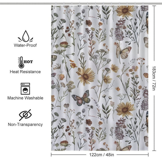 Butterfly Floral Boho Shower Curtain