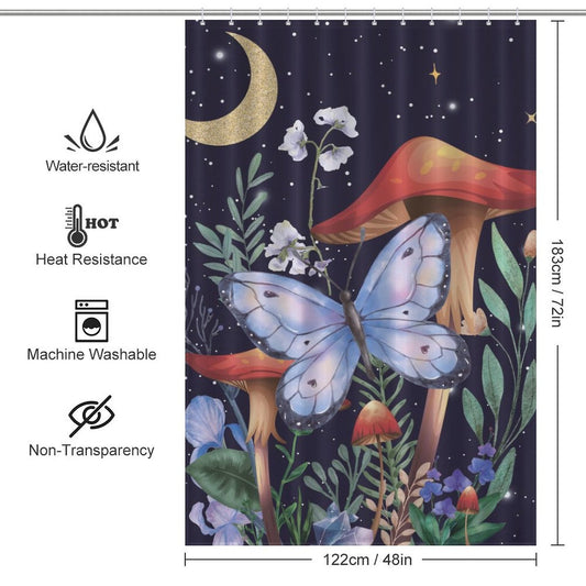 Butterfly Moon Mushroom Shower Curtain