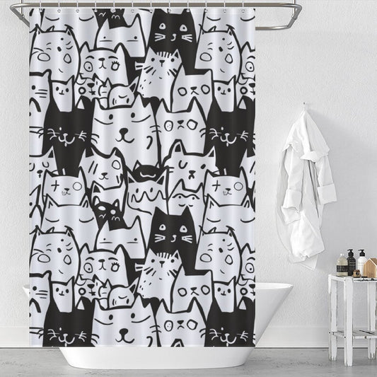 Cartoon Black and White Cat Shower Curtain