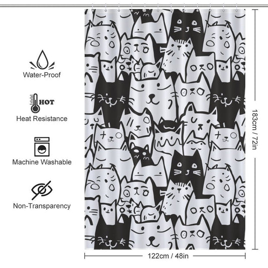 Cartoon Black and White Cat Shower Curtain