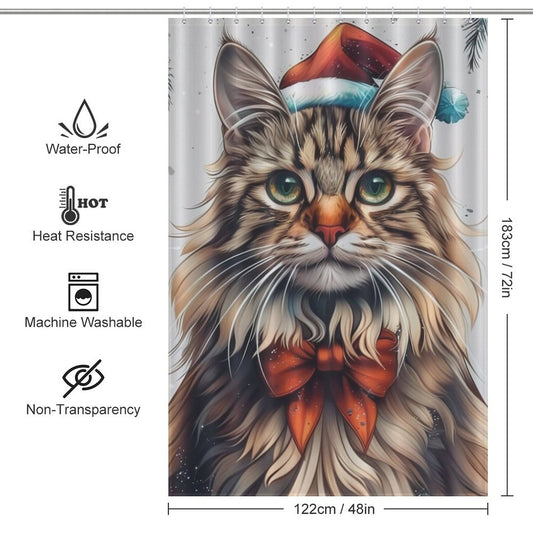 Christmas Cute Cartoon Cat Shower Curtain