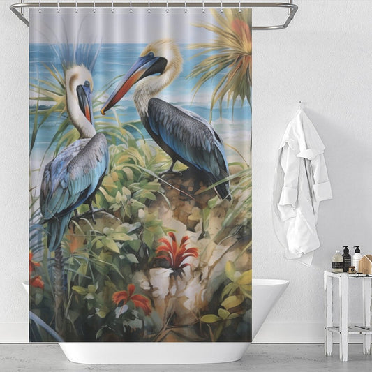 Coastal Pelican Beach Shower Curtain