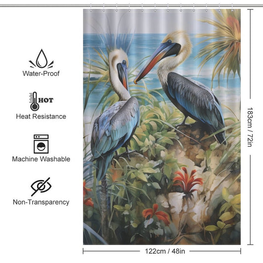 Coastal Pelican Beach Shower Curtain
