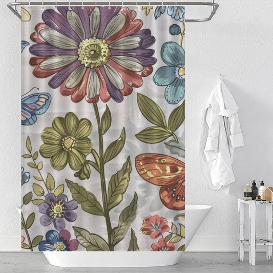 Colorful Floral Butterflies Boho Shower Curtain