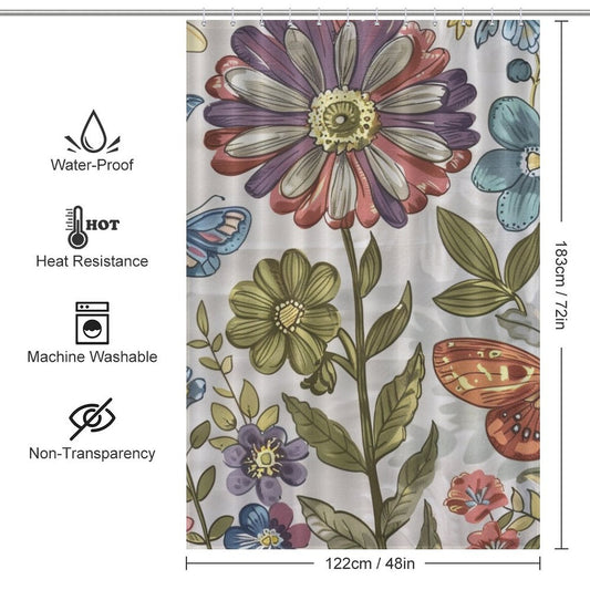 Colorful Floral Butterflies Boho Shower Curtain