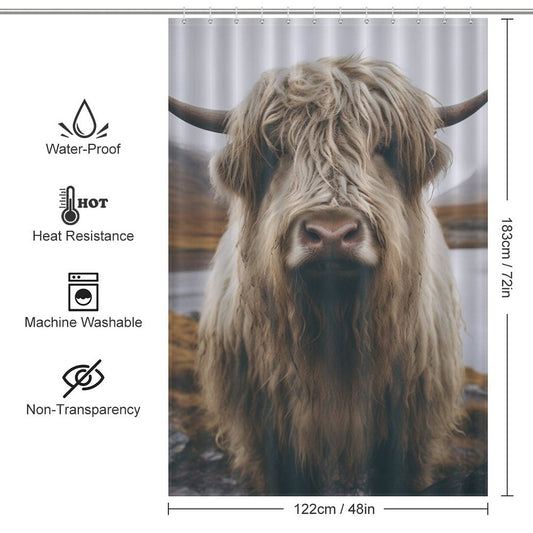 Cozy Farmhouse Highland Cow Shower Curtain