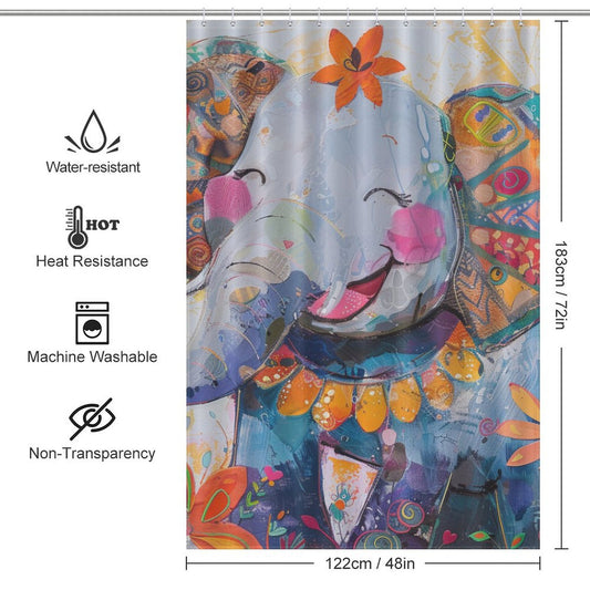 Cute Baby Happy Elephant and Flowers Shower Curtain