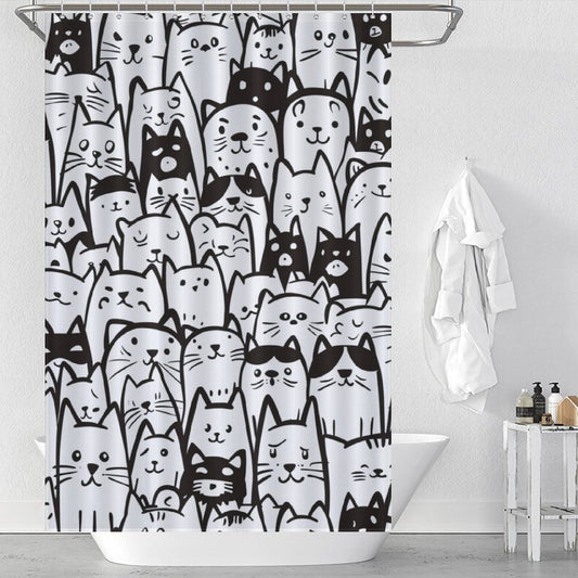 Cute Black and White Cat Shower Curtain