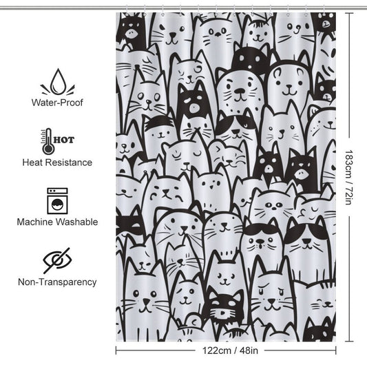 Cute Black and White Cat Shower Curtain