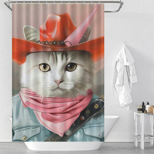 Cute Cartoon Cowboy Cat Shower Curtain