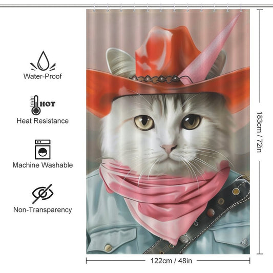 Cute Cartoon Cowboy Cat Shower Curtain