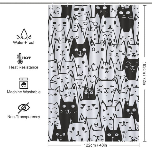 Cute Expressive Black White Cat Shower Curtain