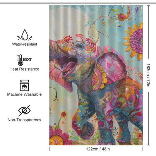 Cute Flowers and Happy Elephant Shower Curtain