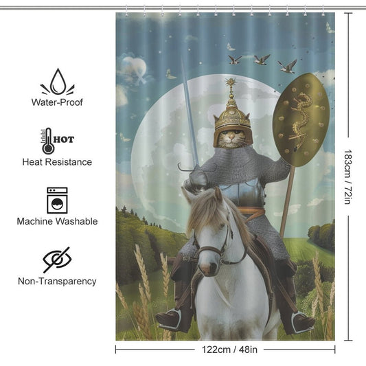 Cute Funny Cat Riding Horse Shower Curtain