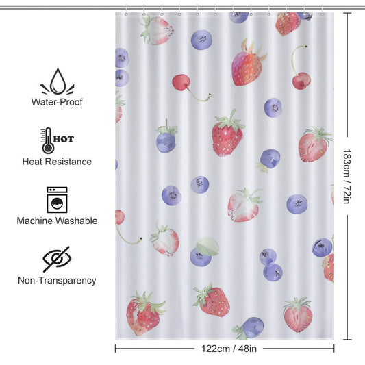 Cute Strawberry and Blueberry Boho Shower Curtain