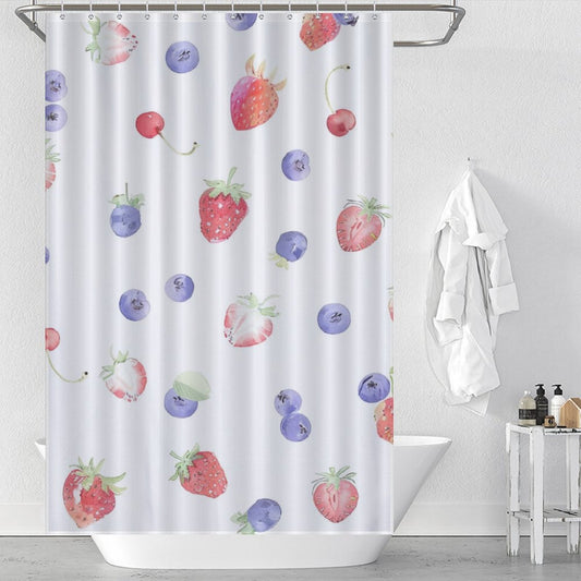 Cute Strawberry and Blueberry Boho Shower Curtain