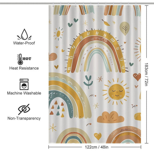 Cute Sun Rainbow Boho Shower Curtain