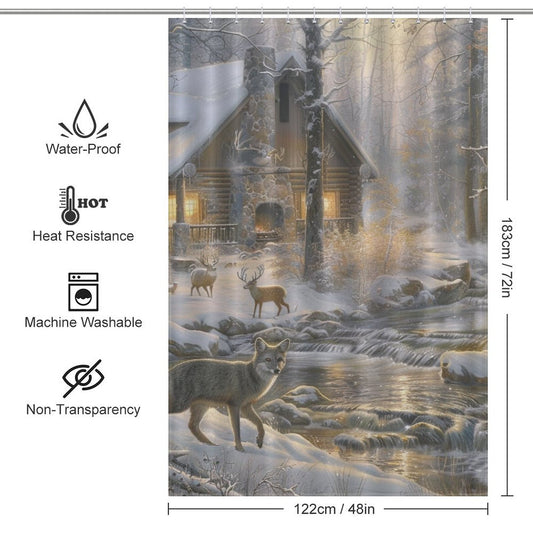 Deer and Fox Winter Shower Curtain