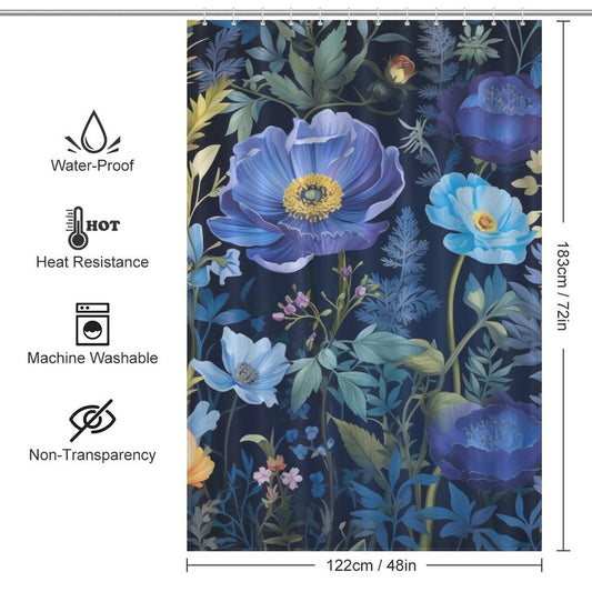 Elegant Blue Floral Shower Curtain