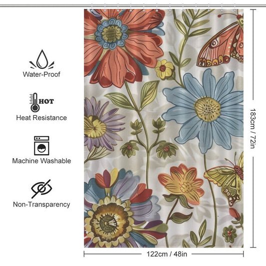 Elegant Floral Butterflies Boho Shower Curtain