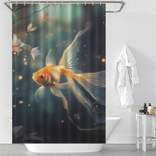 Ethereal goldfish shower curtain Night