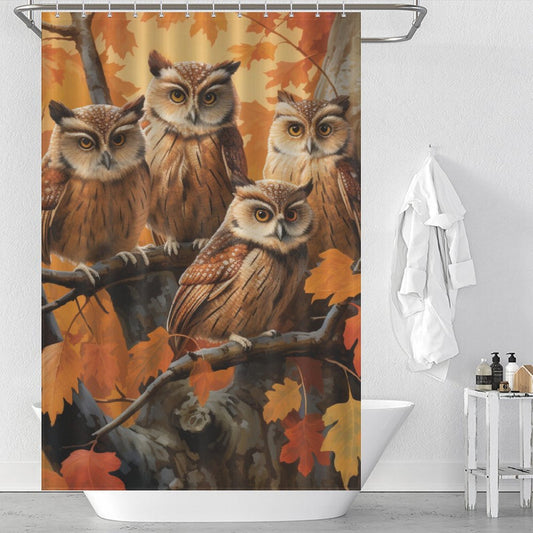 Fall Maple Leaf Owl Shower Curtain