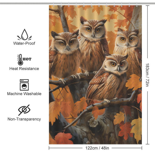 Fall Maple Leaf Owl Shower Curtain
