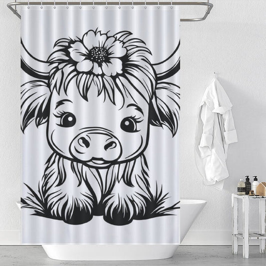 Farmhouse Cute Cartoon Highland Cow Shower Curtain