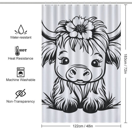 Farmhouse Cute Cartoon Highland Cow Shower Curtain