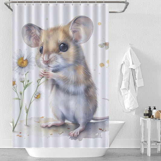 Flower and Mouse Cute Shower Curtain