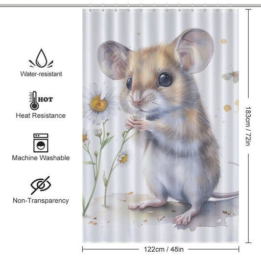 Flower and Mouse Cute Shower Curtain