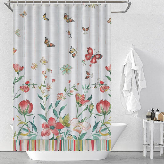 Flowers and Butterflies Boho Shower Curtain