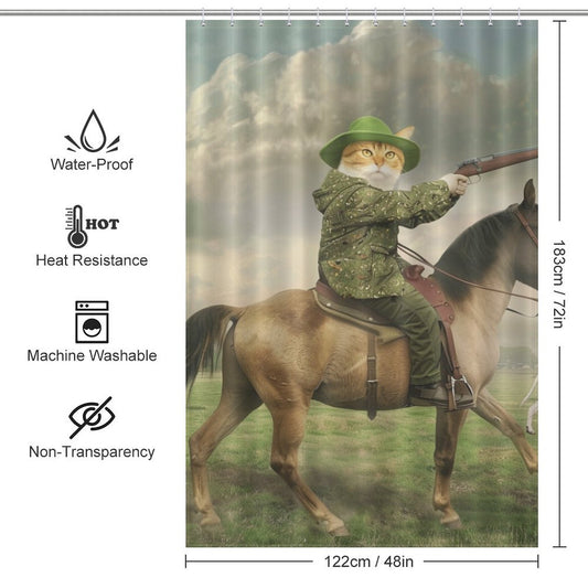 Funny Cowboy Cat Riding Horse Shower Curtain