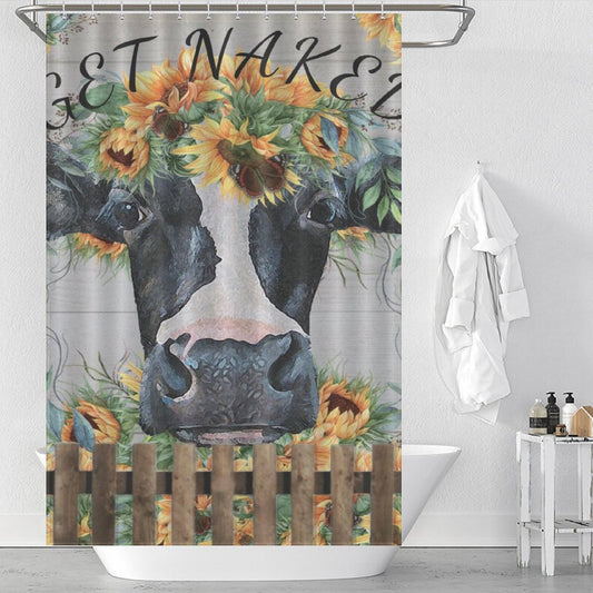 Get Naked Cow Fence  Sunflower Shower Curtain