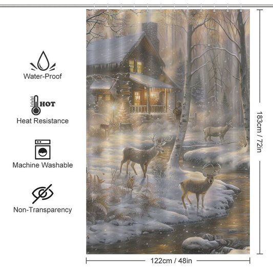 Glow Cabin Deer Winter Shower Curtain