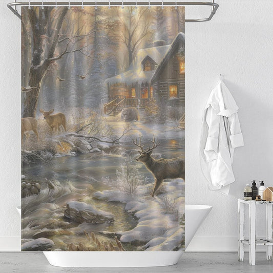 Glow Forest Deer Winter Shower Curtain