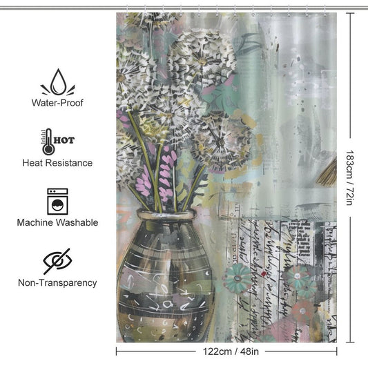 Green Bird Vase Boho Shower curtain